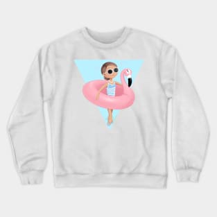 summer girl with pink flamingo. Crewneck Sweatshirt